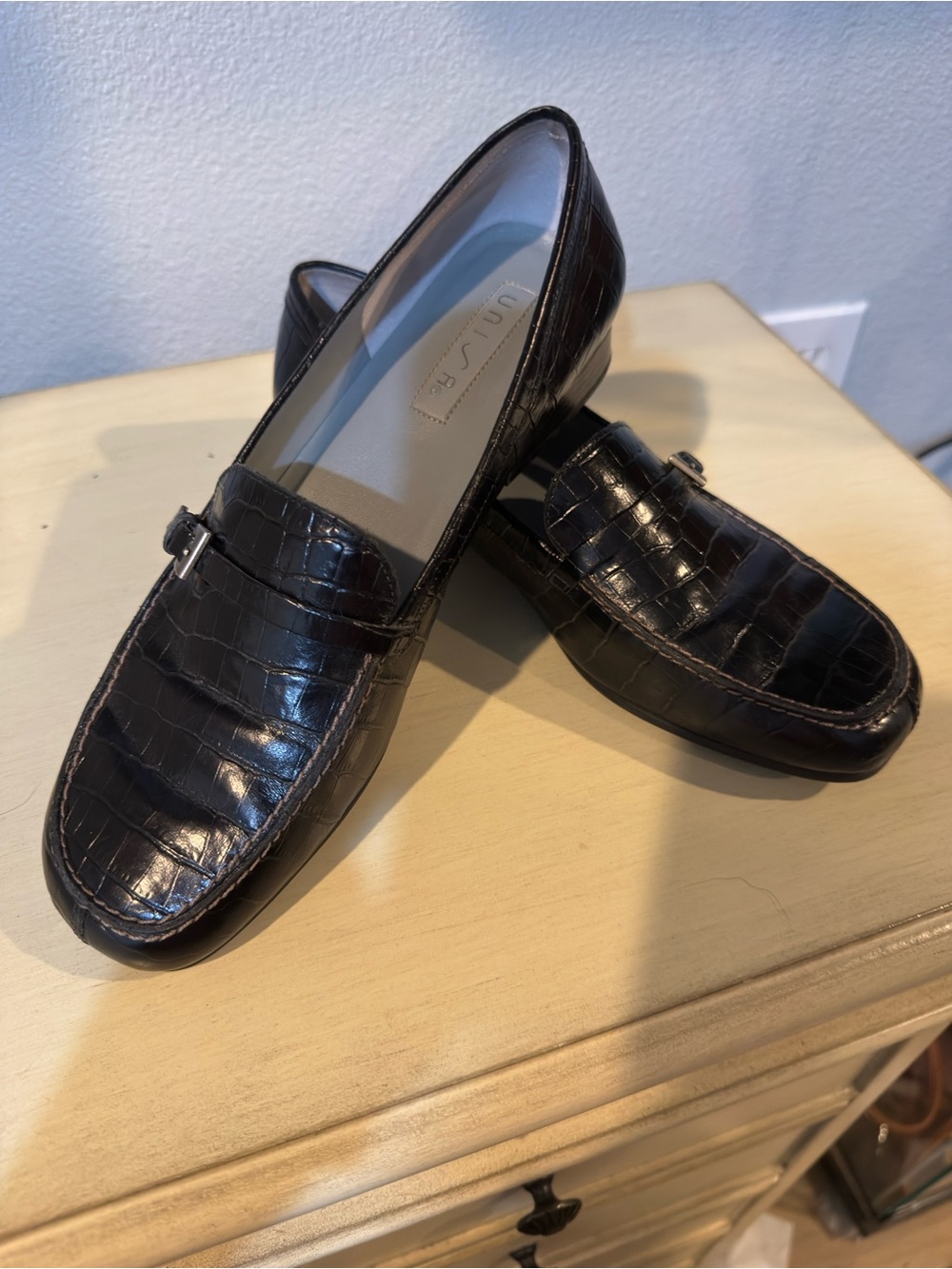 Unisa BlackCroc-Embossed Leather Loafers